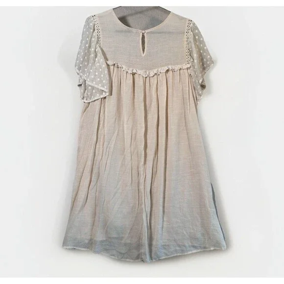 Umgee Ivory Embroidered Lace Swingy Mini Boho Babydoll Dress sz Large - Picture 2 of 8